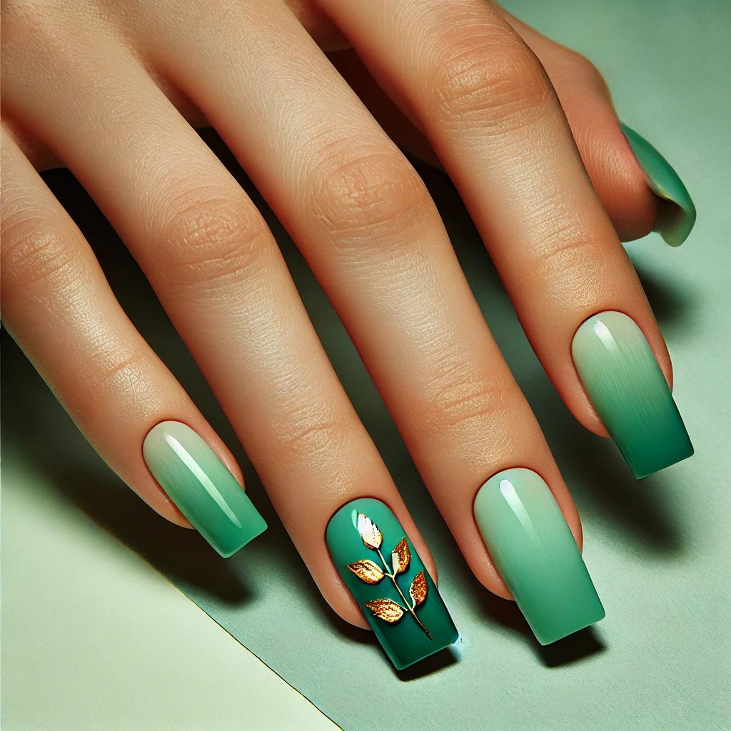 Green Ombre with Foil Leaves