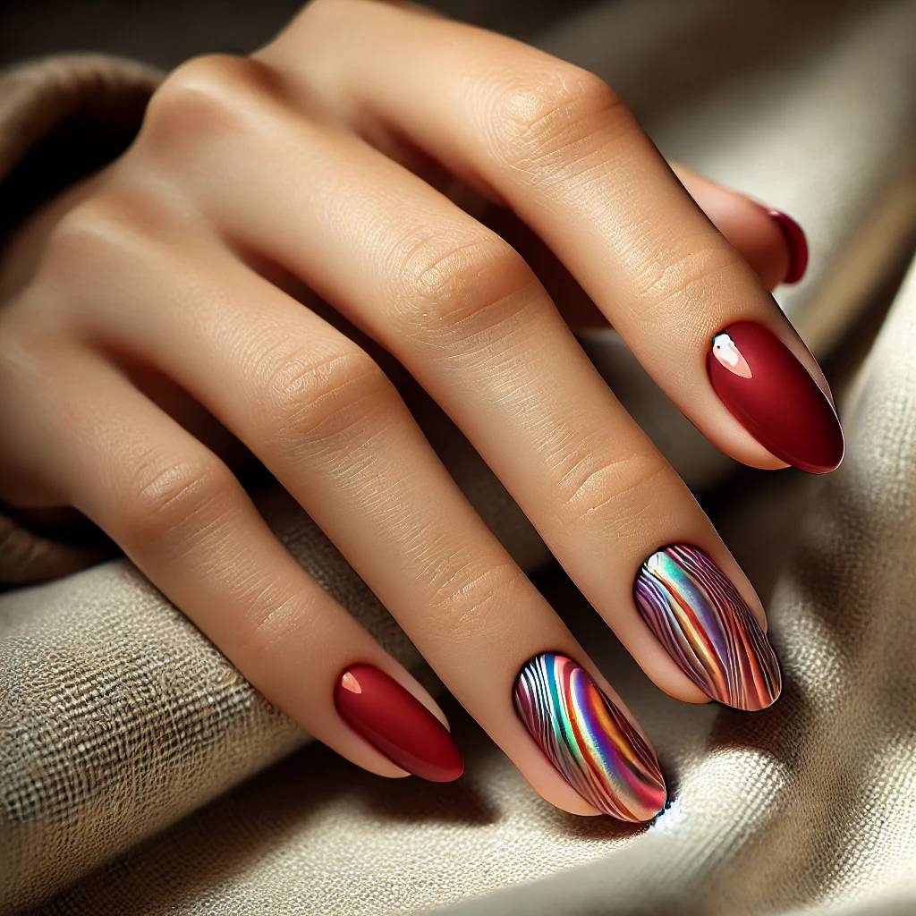 Iridescent Waves on Cherry Nails