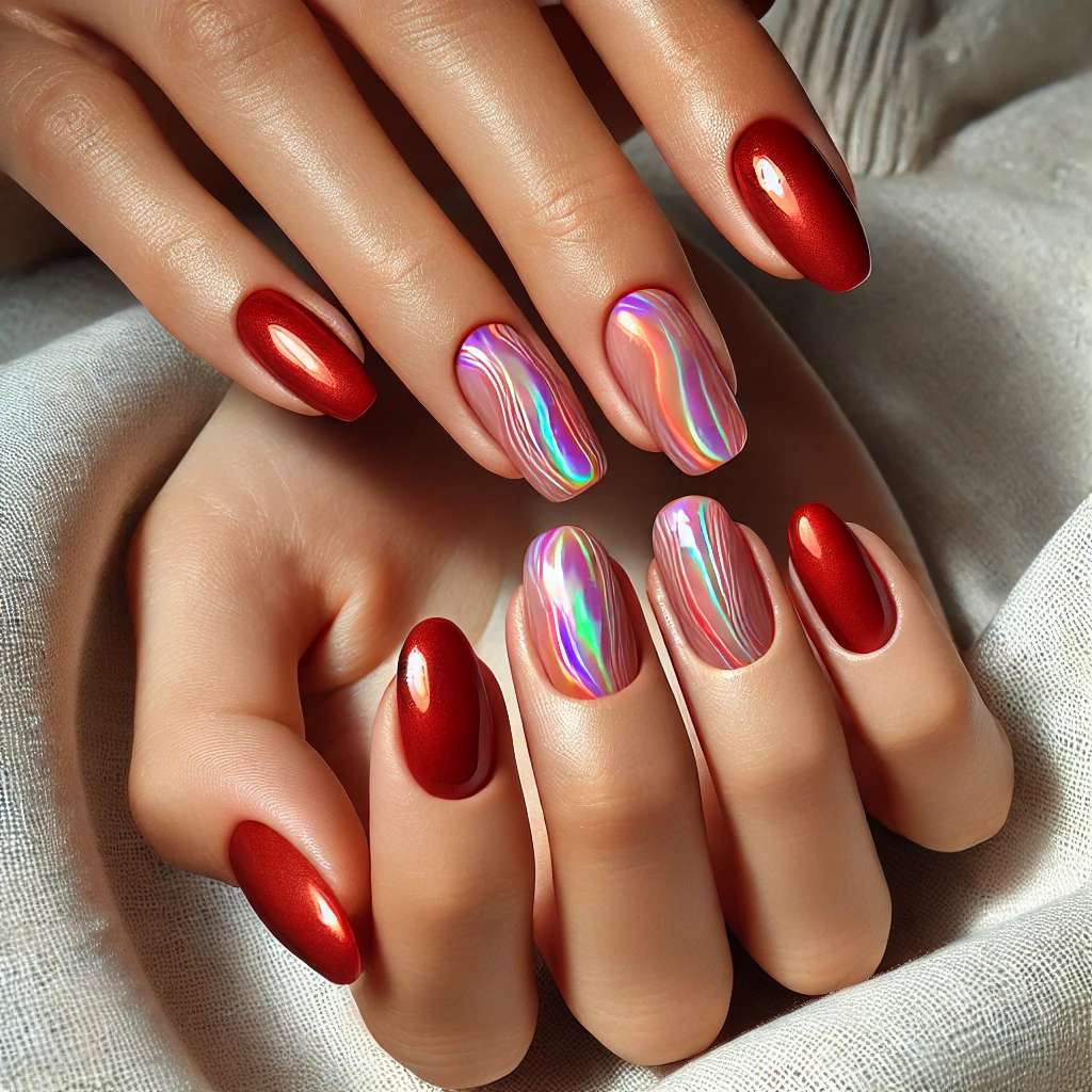 Iridescent Waves on Red