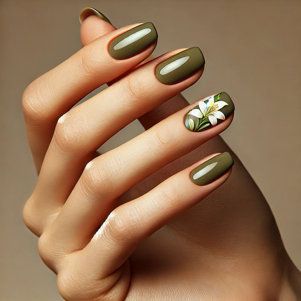 Lily-Inspired Olive Green Nails