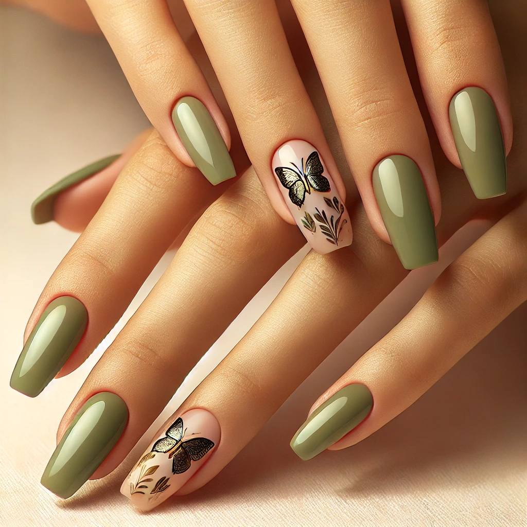 Olive Green with Butterfly Art