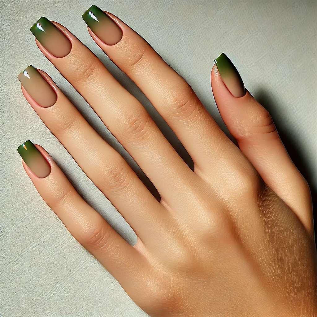 Ombre Olive Green Nails