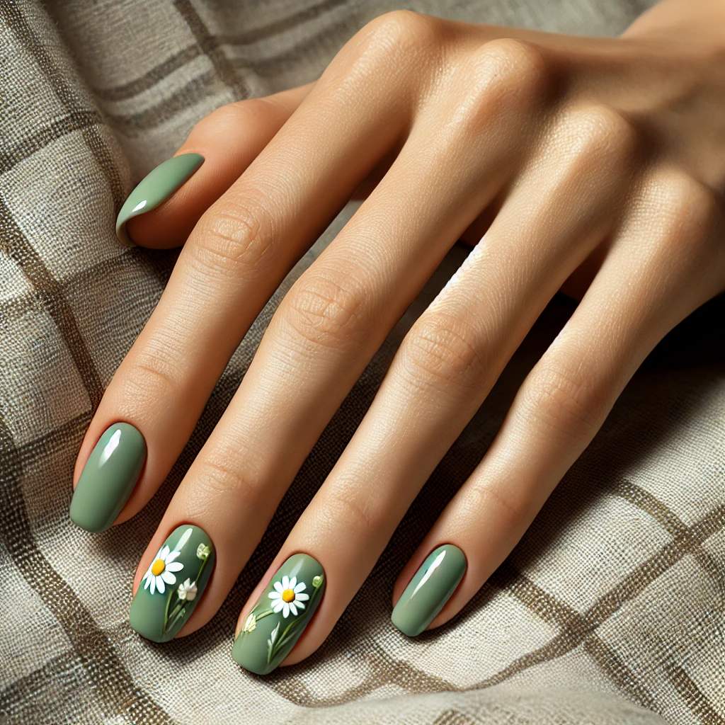 Sage Green with White Daisies