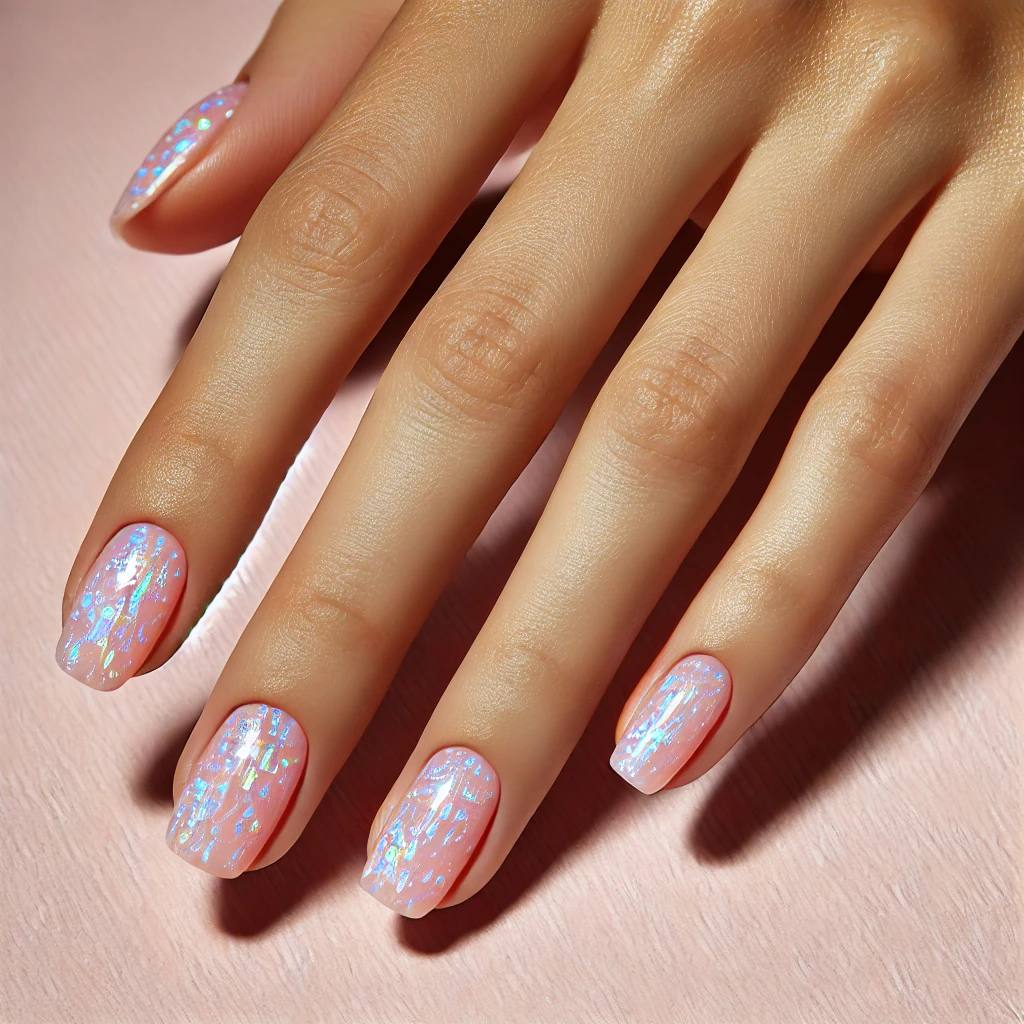 Shattered Glass Baby Pink Nails