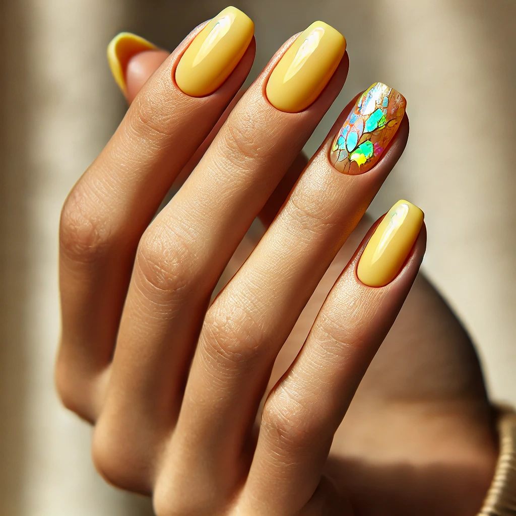 Shattered Glass Yellow Nails