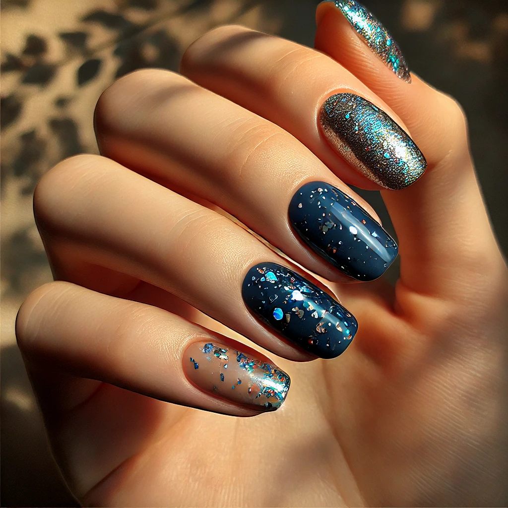 Shimmering Galaxy on Dark Blue