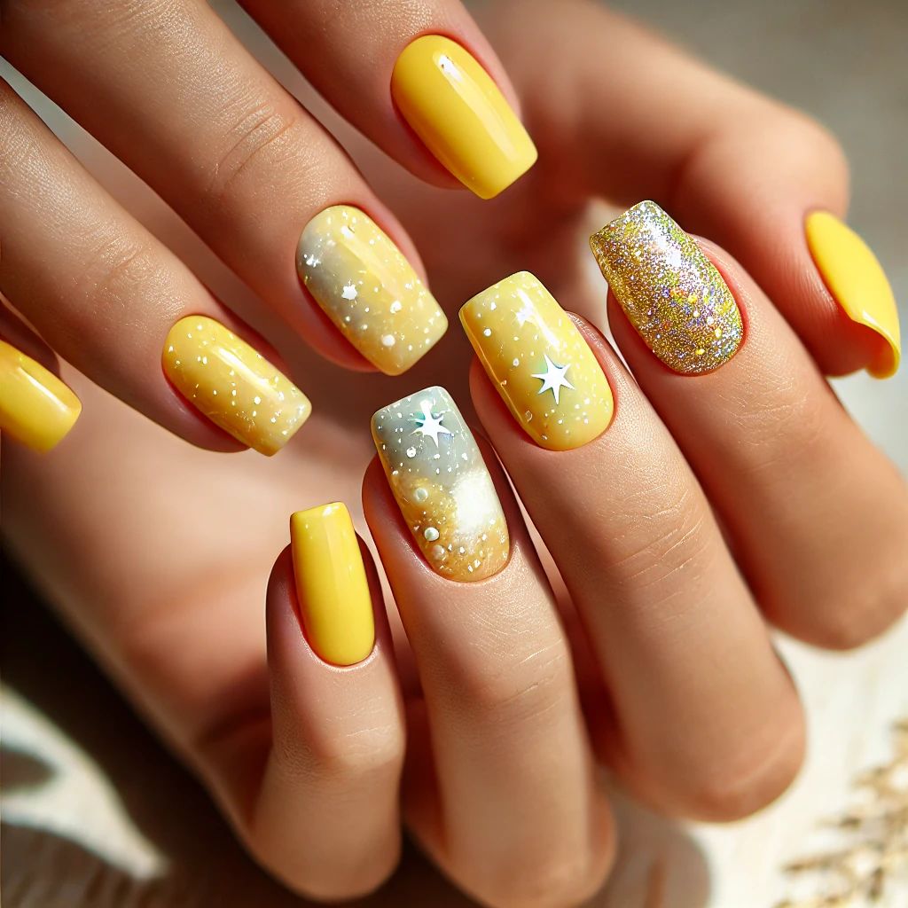 Yellow Galaxy Nails