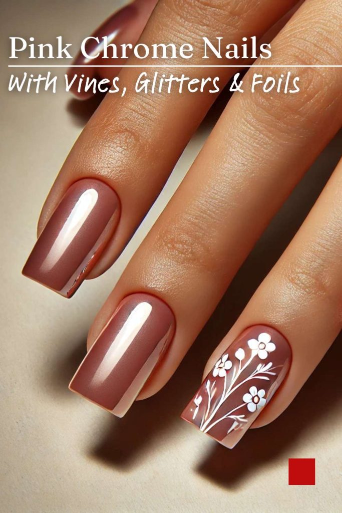 15 Chic Pink Chrome Nails with Glitter Accents, Foil Designs, and Vines