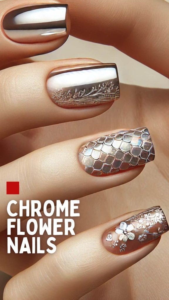 15 Dazzling Flower Chrome Nails to Elevate Your Look