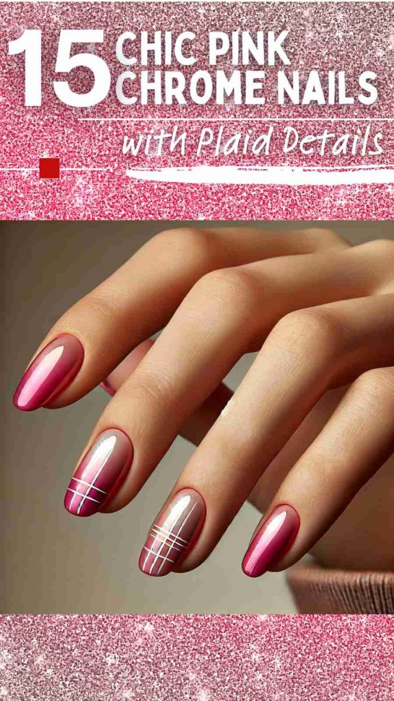 15 Must-Try Pink Chrome Nails with Plaid Designs