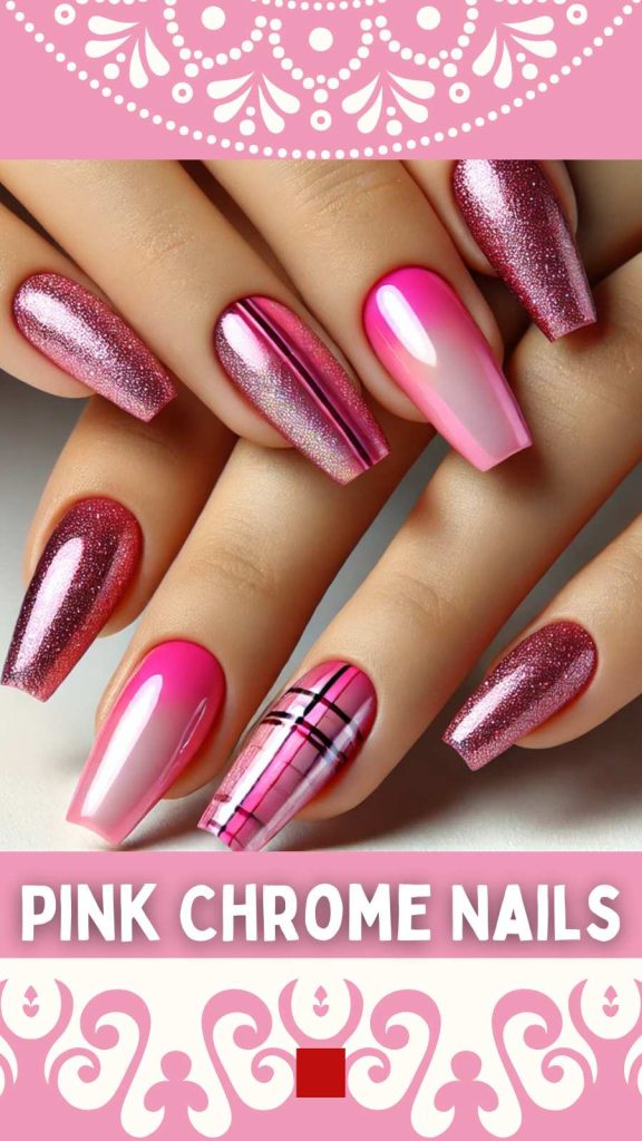 15 Pink Chrome Nails with Plaid Accents You’ll Love