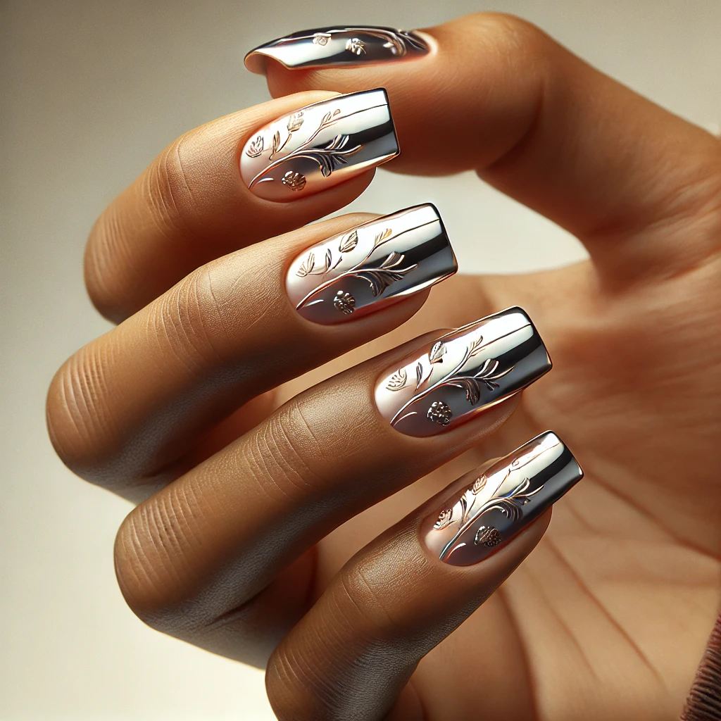 Amazing Chrome French Tips with Vine Designs