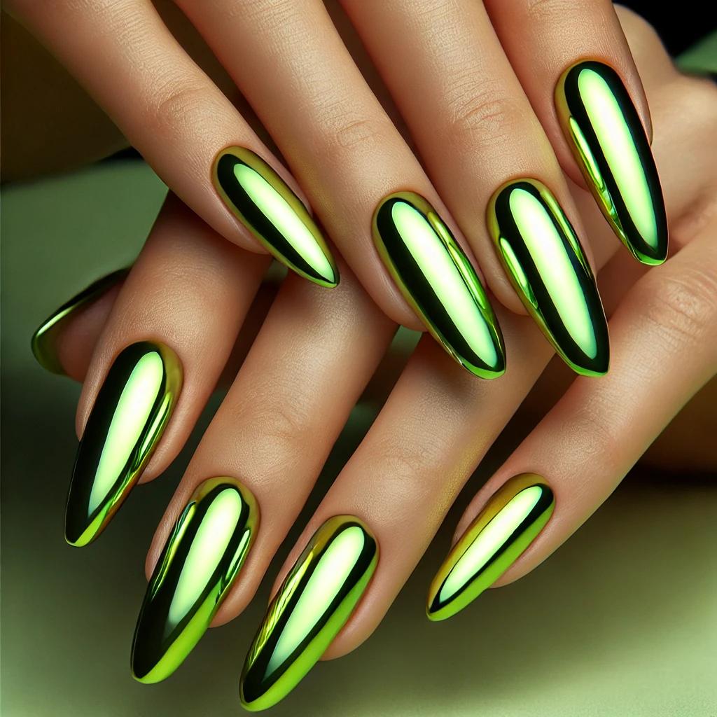 Another Beautiful Lime Zest Chrome Nails