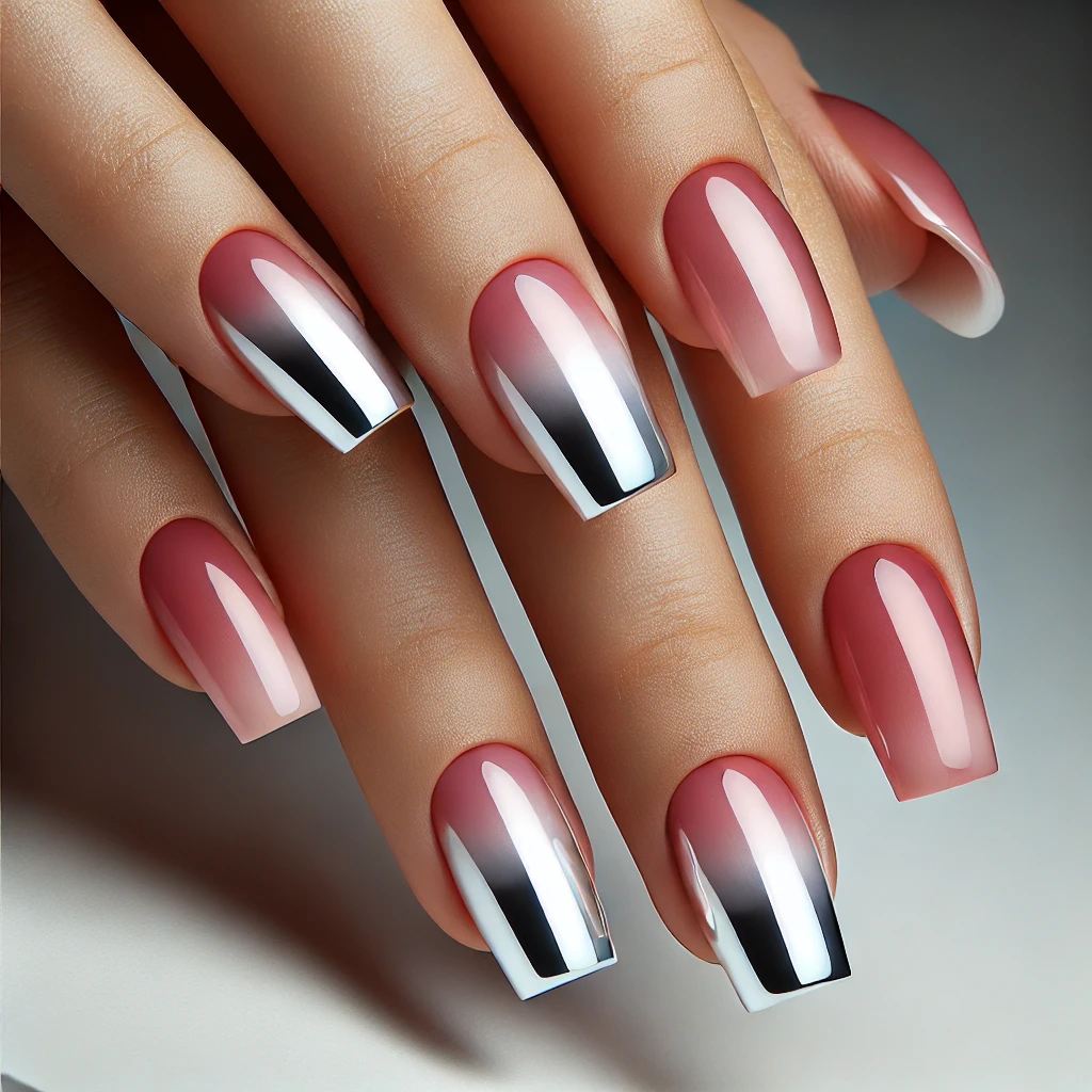 Ombre Pink Chrome with Silver Tips