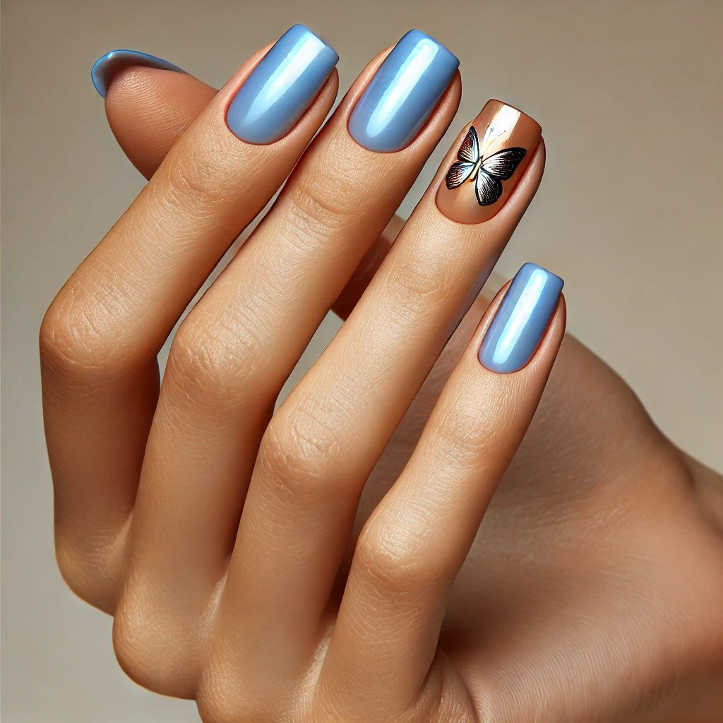 Baby Blue Chrome with Butterfly Art