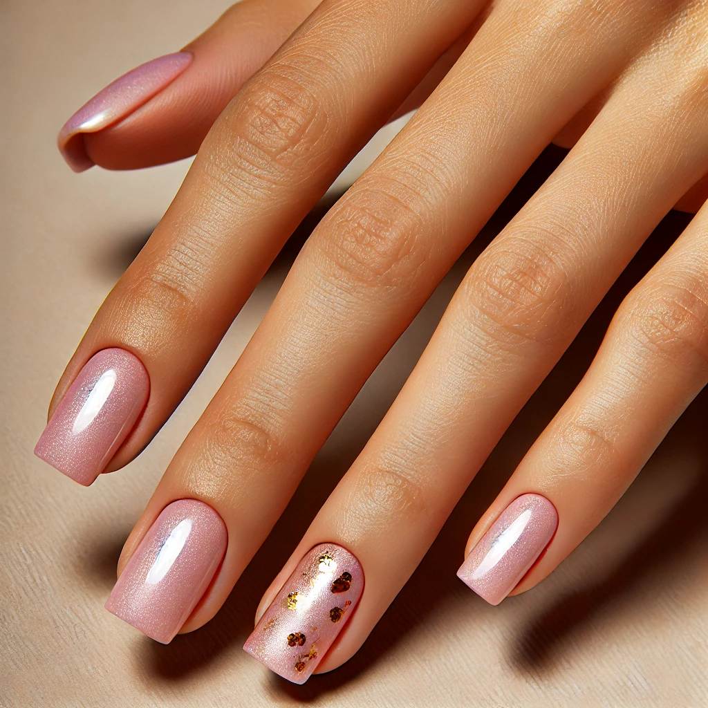 Baby Pink Chrome with Gold Foil Accents