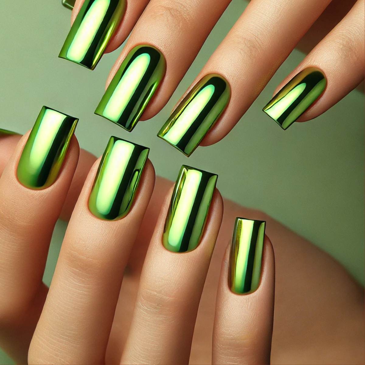 Beautiful Lime Zest Chrome Nails