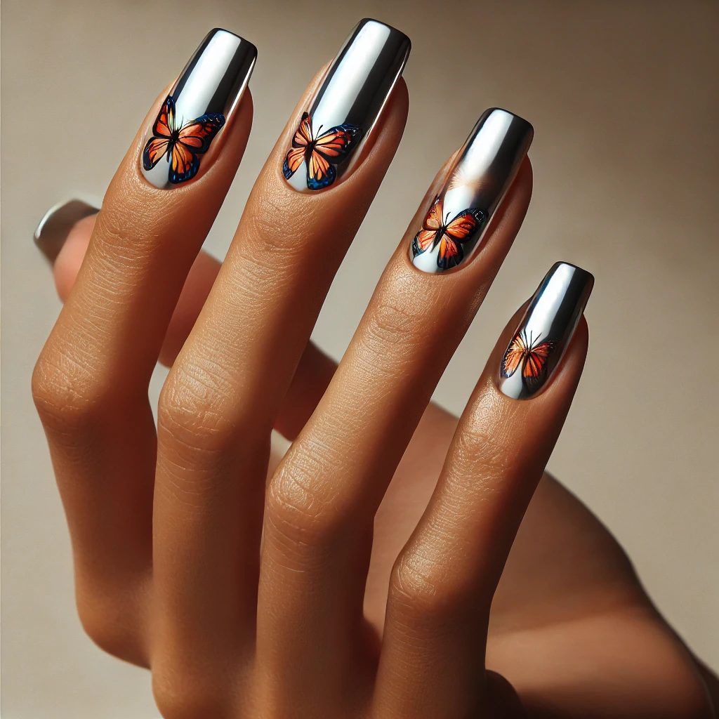 Butterfly Chrome Nail Art