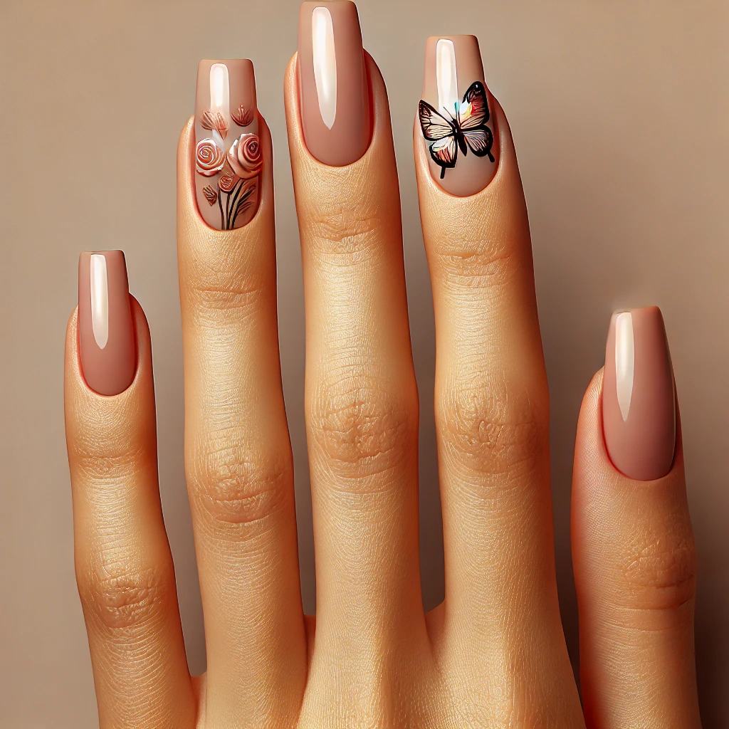 Butterfly Rose Nail Art