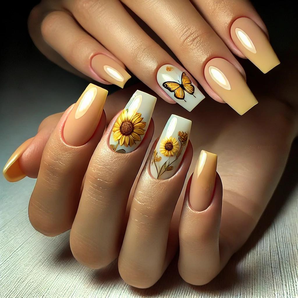 Butterfly & Sunflower Nails