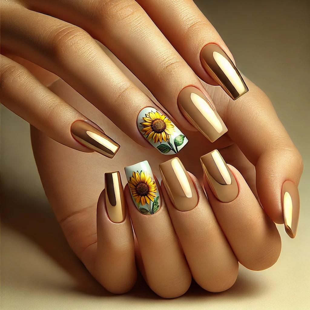 Chrome Sunflower Nails