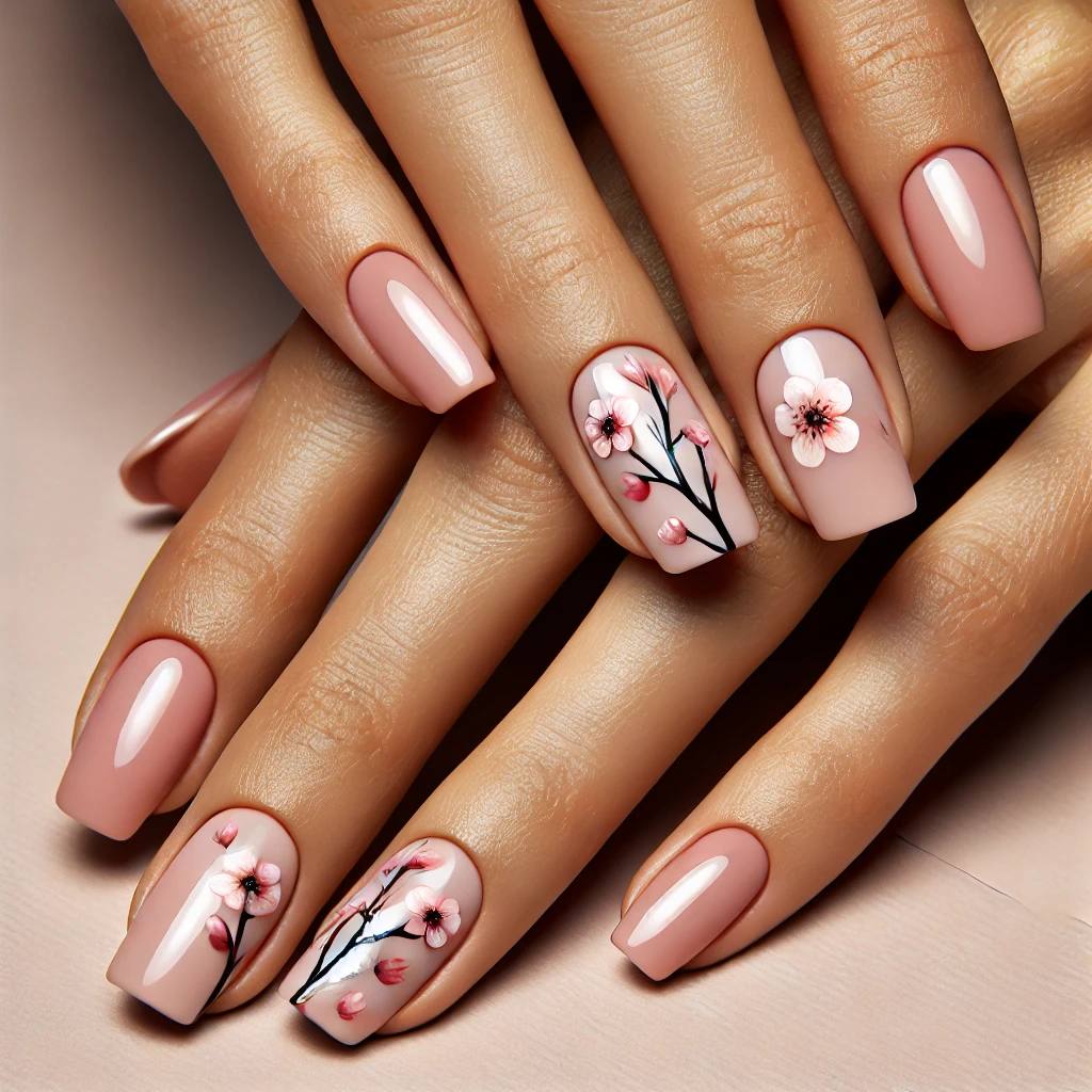 Classic Cherry Blossom Nails