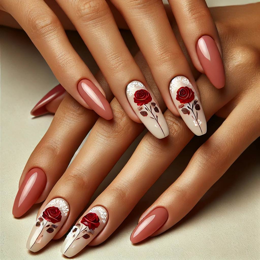 Classic Red Rose Nails