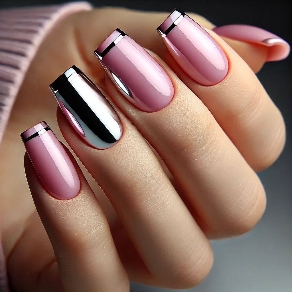 Classic Solid Pink Chrome with Silver Tips