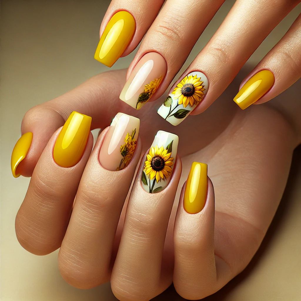 Classic Yellow Sunflower Nails