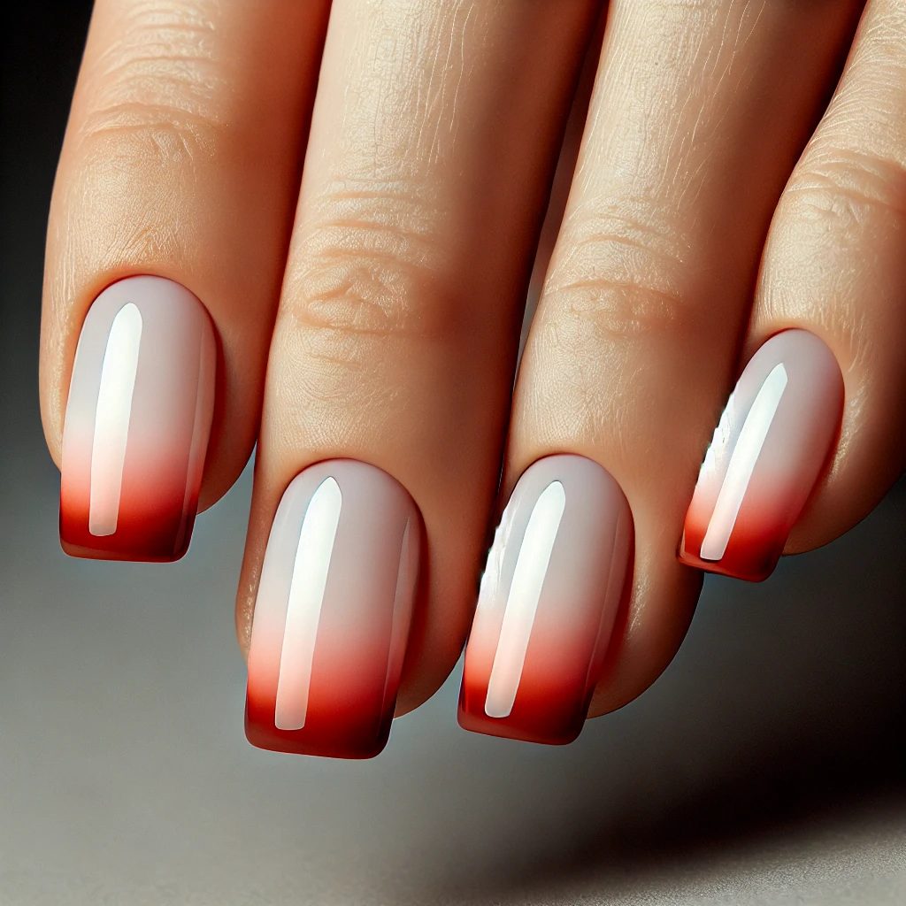 Deep Ombre French Tips in Coral Red