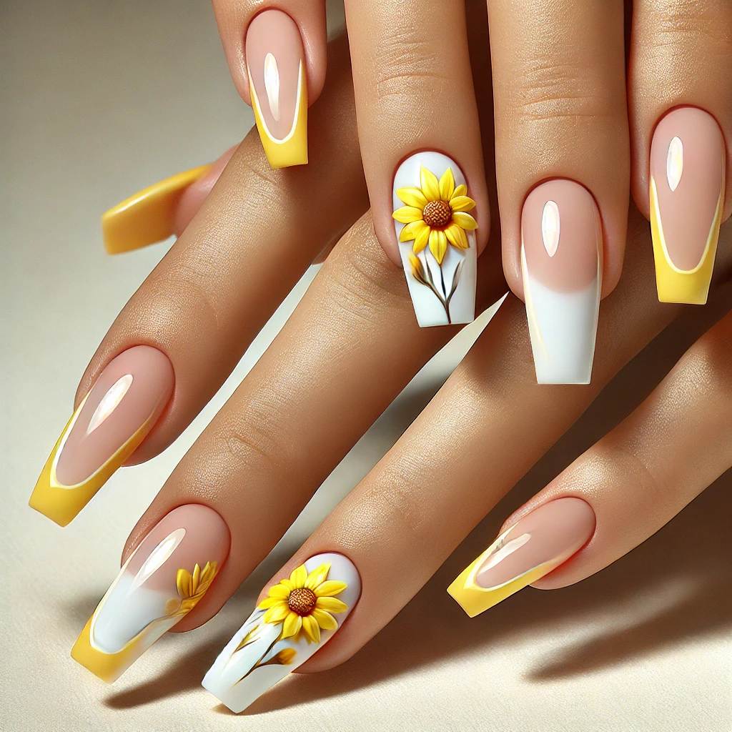 French Tip Sunflower Nails