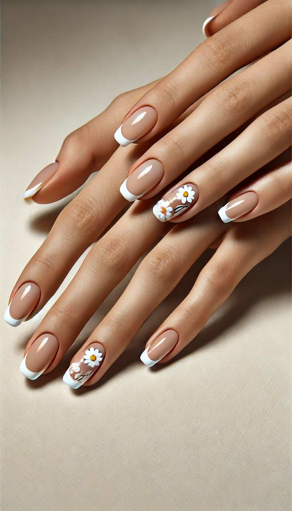 French Tips with Daisy Accents