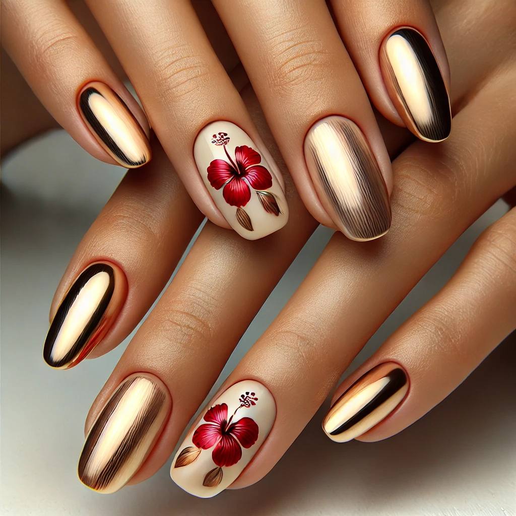 Gold Chrome with Hibiscus