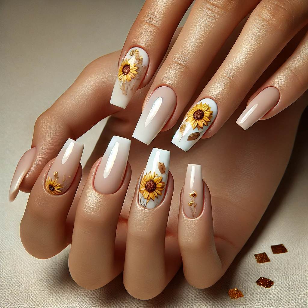 Gold Foil & Sunflower Nails