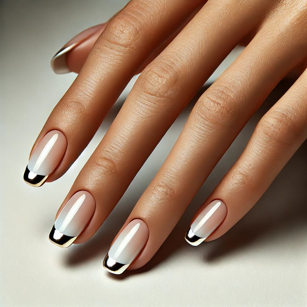 Gold French Tips on White Chrome