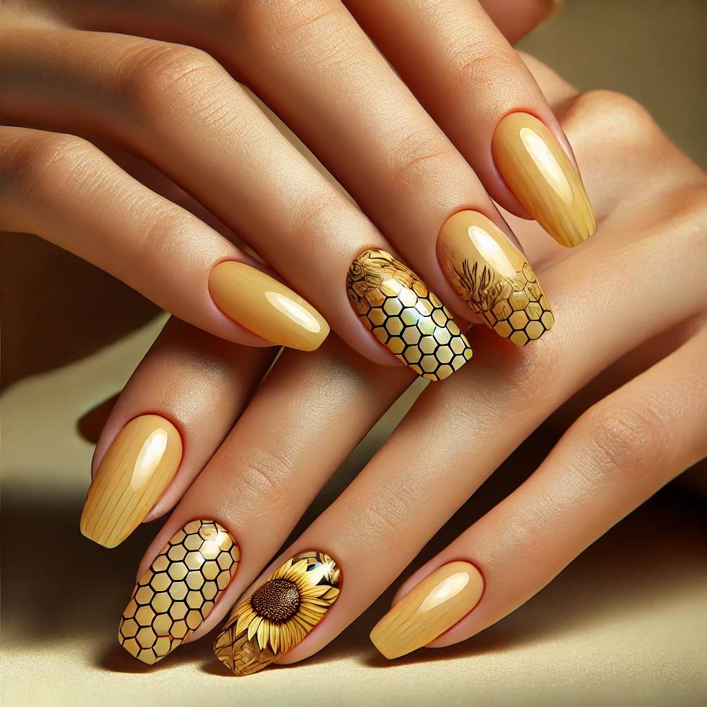 Honeycomb Sunflower Nails