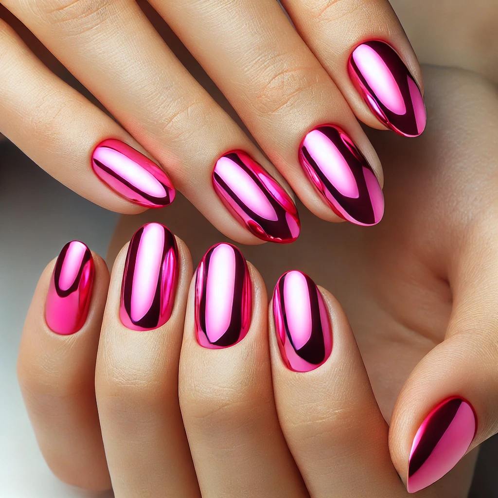 Hot Pink Chrome Power Nails