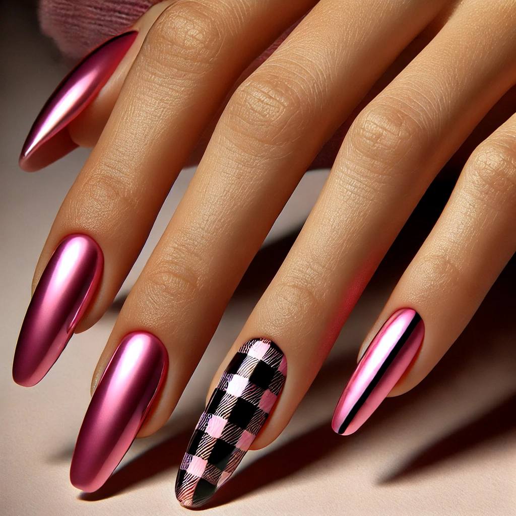 Hot Pink Chrome with Black Plaid