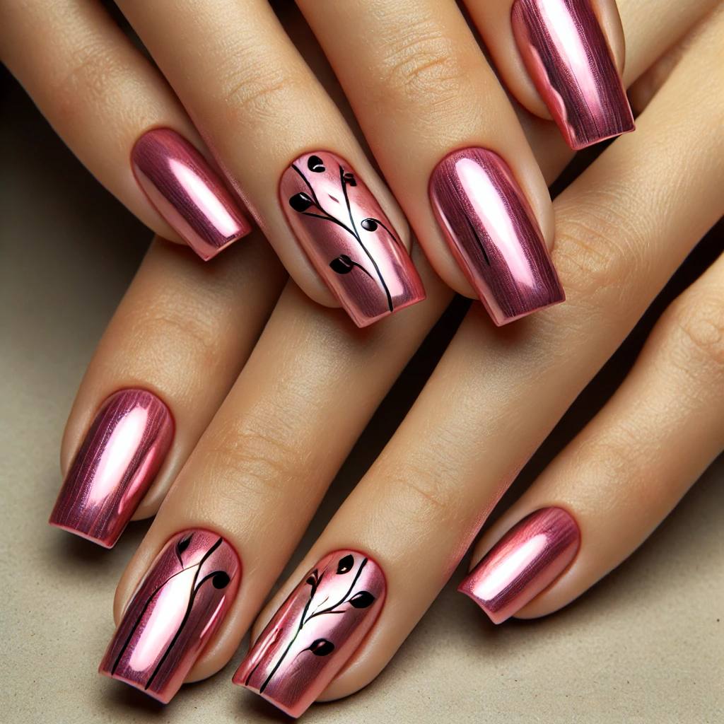 Hot Pink Chrome with Black Vine Art