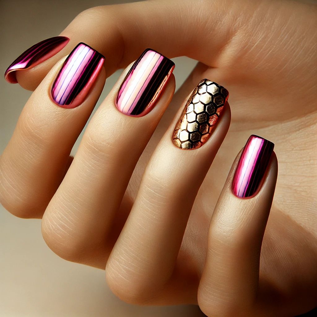 Hot Pink Chrome with Honeycomb Designs