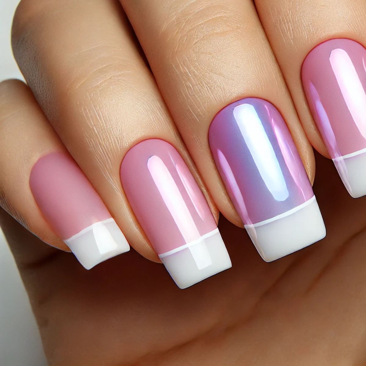 Lavender Pink Chrome with French Tips