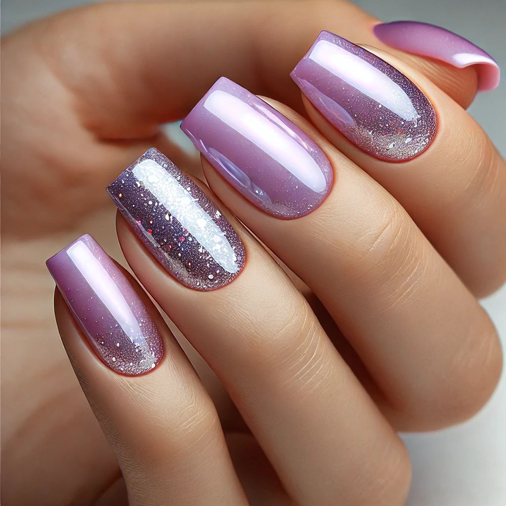 Lavender Pink Chrome with Ombre Glitter