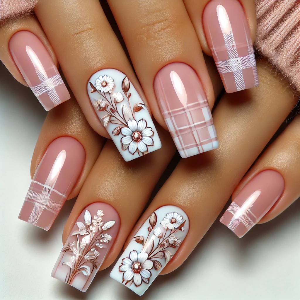 Light Pink Chrome with Floral Plaid Fusion