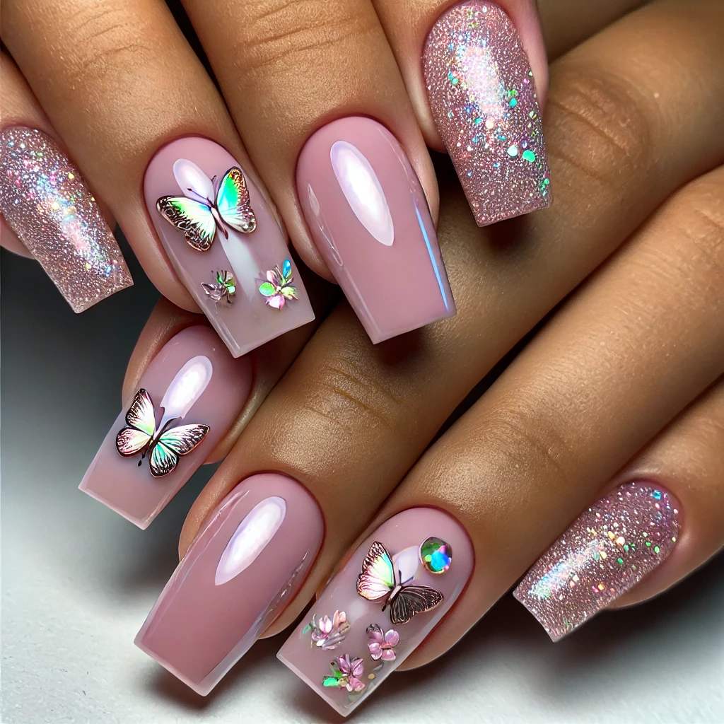 Light Pink Chrome with Foil Butterflies