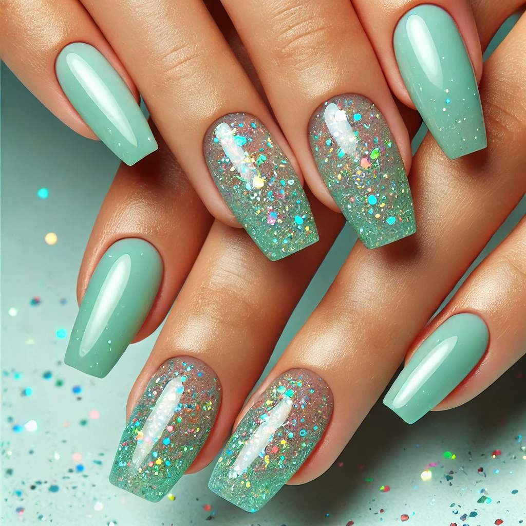 Micro-Glitter Over Seafoam Mist