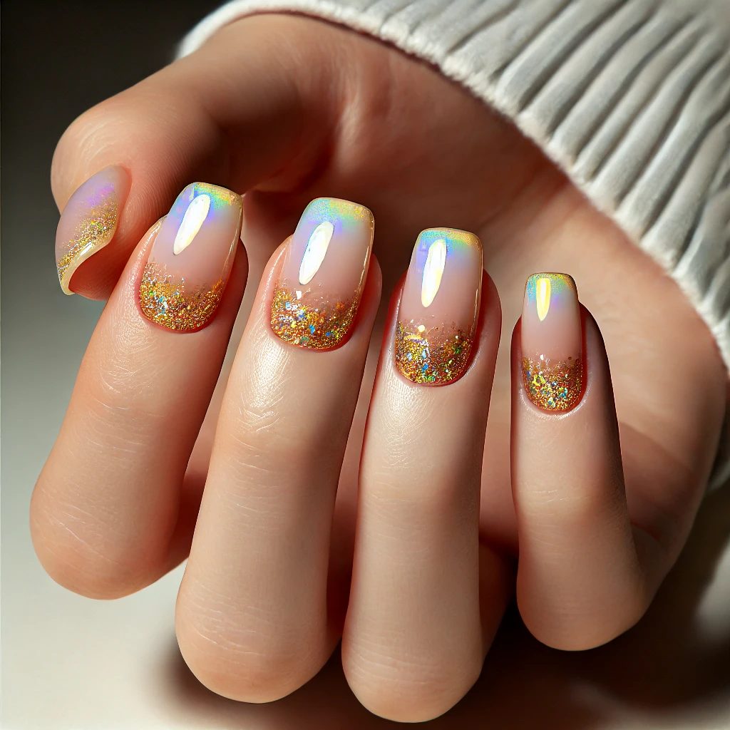 Ombre French Tips with Gold Sparkles