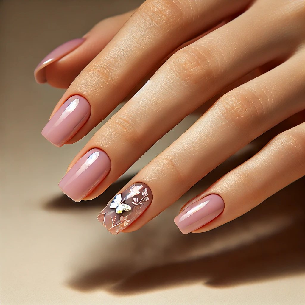 Pastel Pink Chrome with Butterfly Foil Designs