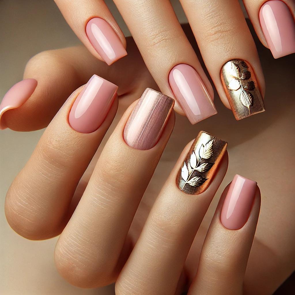 Pastel Pink Chrome with Foil Leaves