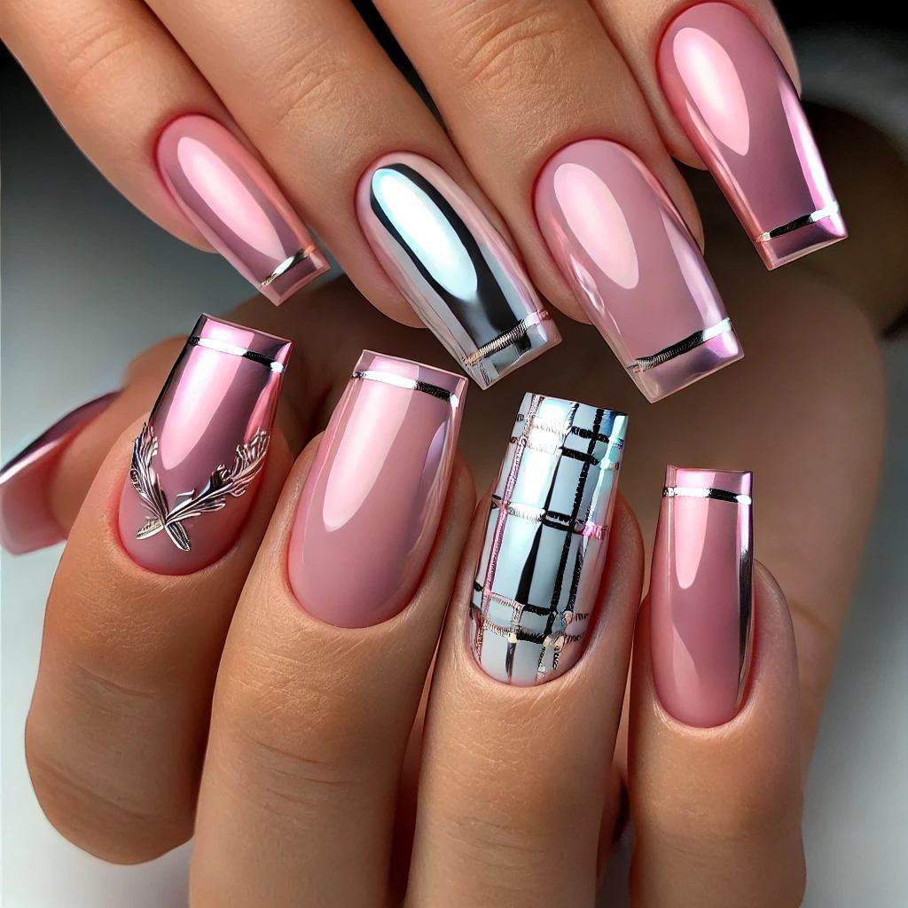 Pink Chrome with Silver Plaid Accents