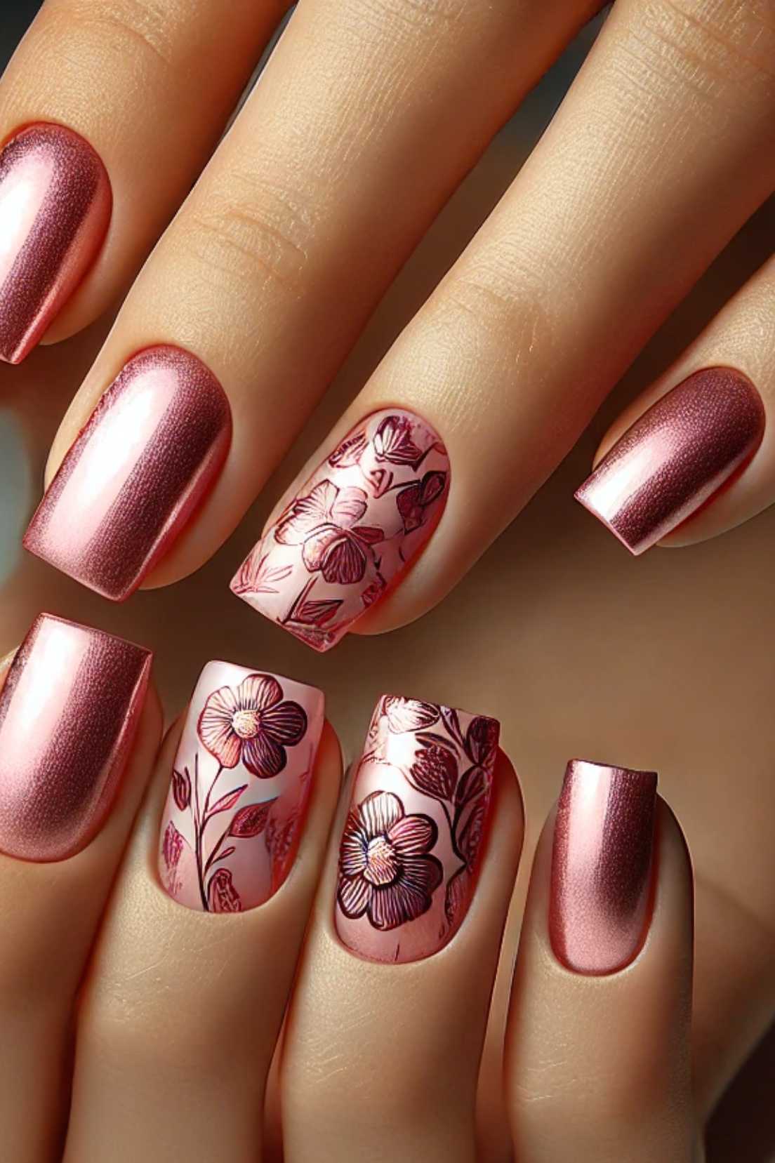 Pink Chrome with Sparkle & Floral Stamping